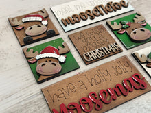 Load image into Gallery viewer, Moose Christmas MINI Interchangeable Leaning Sign File SVG, Rudolph, Santa, Elf, Tiered Tray Glowforge, LuckyHeartDesignsCo