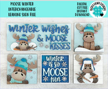 Load image into Gallery viewer, Moose Winter Interchangeable Leaning Sign File SVG, Snowman Tiered Tray, Glowforge, LuckyHeartDesignsCO