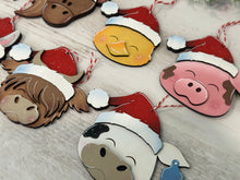 Load image into Gallery viewer, Farm Santa Christmas Ornament File SVG, Glowforge, Horse, Duck, Highland, Pig, LLama, Chicken, Donkey Goat Baby's First, LuckyHeartDesignsCo