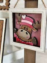 Load image into Gallery viewer, Moose Valentines MINI Interchangeable Leaning Sign File SVG, Candy, Heart, Love, Tiered Tray Glowforge, LuckyHeartDesignsCo