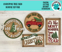 Load image into Gallery viewer, Christmas Tree Sign Bundle Set File SVG, Glowforge, Holiday, Tree Farm, Santa, LuckyHeartDesignsCo