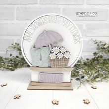 Load image into Gallery viewer, April Showers Full Bloom Spring Snow Globe Interchangeable File SVG, Glowforge, Watering Can, Rain, Flower, Tiered Tray LuckyHeartDesignsCo