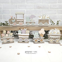 Load image into Gallery viewer, Spring Standing Train File SVG, Daisy, Flower, Umbrella, Daffodil, Tulip, Tiered Tray Glowforge, LuckyHeartDesignsCo