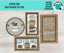 Load image into Gallery viewer, Coffee Bar Sign Bundle Set File SVG, Glowforge, Coffee Mug, Door Hanger, LuckyHeartDesignsCo