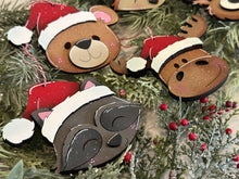 Load image into Gallery viewer, Woodland Santa Ornament File SVG, Glowforge, Moose, Fox, Bear, Raccoon, Owl, Animal, Baby Christmas, LuckyHeartDesignsCo