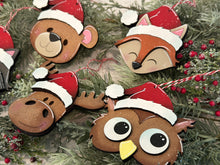 Load image into Gallery viewer, Woodland Santa Ornament File SVG, Glowforge, Moose, Fox, Bear, Raccoon, Owl, Animal, Baby Christmas, LuckyHeartDesignsCo
