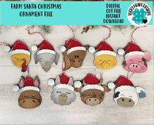 Load image into Gallery viewer, Farm Santa Christmas Ornament File SVG, Glowforge, Horse, Duck, Highland, Pig, LLama, Chicken, Donkey Goat Baby's First, LuckyHeartDesignsCo