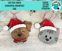 Load image into Gallery viewer, Cat Dog Santa Christmas Ornament File SVG, Glowforge, Pet, LuckyHeartDesignsCo