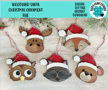 Load image into Gallery viewer, Woodland Santa Ornament File SVG, Glowforge, Moose, Fox, Bear, Raccoon, Owl, Animal, Baby Christmas, LuckyHeartDesignsCo