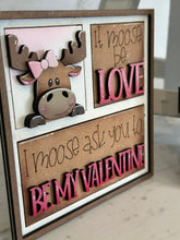 Load image into Gallery viewer, Moose Valentines MINI Interchangeable Leaning Sign File SVG, Candy, Heart, Love, Tiered Tray Glowforge, LuckyHeartDesignsCo