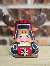 Load image into Gallery viewer, Moose Winter Hot Cocoa Standing File SVG, Snowflake, Frosty, Snowman, Reindeer, Holiday, Tiered Tray, Glowforge, LuckyHeartDesignsCo