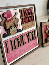 Load image into Gallery viewer, Highland Valentines MINI Interchangeable Leaning Sign File SVG, Candy, Heart, Love, Tiered Tray Glowforge, LuckyHeartDesignsCo