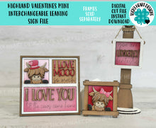Load image into Gallery viewer, Highland Valentines MINI Interchangeable Leaning Sign File SVG, Candy, Heart, Love, Tiered Tray Glowforge, LuckyHeartDesignsCo