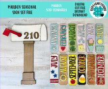 Load image into Gallery viewer, Mailbox Seasonal Sign Set Flower Basket Interchangeable File SVG, Glowforge, Seasonal, Holiday Shapes, Spring, LuckyHeartDesignsCo
