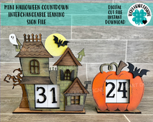 Load image into Gallery viewer, MINI Halloween Countdown Haunted House Interchangeable Leaning Sign File SVG, Pumpkin, Tiered Tray Glowforge, LuckyHeartDesignsCo