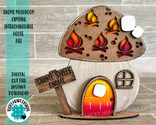 Load image into Gallery viewer, Gnome Mushroom Camping Interchangeable House File SVG, (add on) Tiered Tray, Glowforge, LuckyHeartDesignsCo