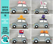 Load image into Gallery viewer, Car for the Animal Hats Interchangeable MINI File SVG, Seasonal Leaning sign, Holiday, Truck, Tiered Tray Glowforge, LuckyHeartDesignsCo