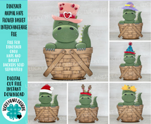 Load image into Gallery viewer, Dinosaur Animal Hats Flower Basket Interchangeable File SVG, Christmas, Fall, Halloween, Tiered Tray, Glowforge, LuckyHeartDesignsCo