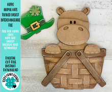 Load image into Gallery viewer, Hippo Animal Hats Flower Basket Interchangeable File SVG, Farm, Christmas, Fall, Halloween, Tiered Tray, Glowforge, LuckyHeartDesignsCo