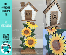 Load image into Gallery viewer, Tall Sunflower Birdhouse File SVG, Glowforge, Flower, Fairy, Bird house, LuckyHeartDesignsCo