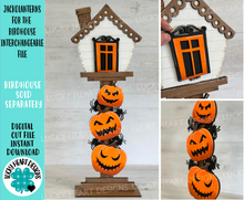 Load image into Gallery viewer, Jackolanterns for the Birdhouse Interchangeable File SVG, Glowforge, Fall, Seasonal, Holiday Shapes, Halloween, LuckyHeartDesignsCo