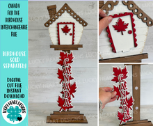 Load image into Gallery viewer, Canada for the Birdhouse Interchangeable File SVG, Glowforge, Maple Leaf Seasonal, Holiday Shapes, LuckyHeartDesignsCo