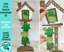 Load image into Gallery viewer, Clovers for the Birdhouse Interchangeable File SVG, St. Patrick's Day, Seasonal, Holiday Shapes, Glowforge, Laser, LuckyHeartDesignsCo