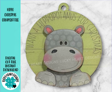 Load image into Gallery viewer, Hippo Christmas Ornament File SVG, Zoo, Hippopotamus, Baby's First Christmas, Glowforge, LuckyHeartDesignsCo