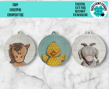 Load image into Gallery viewer, Farm Christmas Ornament File SVG, Glowforge, Horse, Duck, Goat, Baby's First, LuckyHeartDesignsCo
