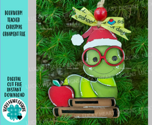 Load image into Gallery viewer, Bookworm Teacher Christmas Ornament File SVG, Glowforge Teacher Gift, Apple, School, Classroom, LuckyHeartDesignsCo