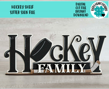 Load image into Gallery viewer, Hockey Shelf Sitter Standing Sign File SVG, Glowforge, Sports, Puck, Coach Gift, LuckyHeartDesignsCo