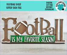 Load image into Gallery viewer, Football Shelf Sitter Standing Sign File SVG, Glowforge, Sports, Touchdown, Helmet, Fall, LuckyHeartDesignsCo