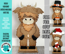 Load image into Gallery viewer, Porch Highland Interchangeable Hats File SVG, Seasonal, Christmas, Cow, Holiday, Farm, Halloween, Fall, Glowforge, LuckyHeartDesignsCo
