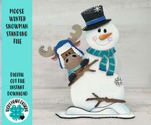 Load image into Gallery viewer, Moose Winter Snowman Standing File SVG, Snowflake, Frosty, Reindeer, Holiday, Tiered Tray, Glowforge, LuckyHeartDesignsCo