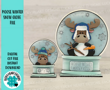 Load image into Gallery viewer, Moose Winter Snow Globe Interchangeable File SVG, TINY, Glowforge, Snowman, Snowflake, Tiered Tray LuckyHeartDesignsCo