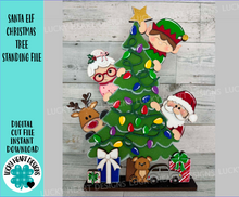 Load image into Gallery viewer, Santa Elf Christmas Tree Standing File SVG, Rudolph, Mrs. Claus, Present, Reindeer, Glowforge, LuckyHeartDesignsCo