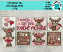 Load image into Gallery viewer, Moose Valentine Interchangeable Leaning Sign File SVG, Love, Woodland, Heart, Tiered Tray Glowforge, LuckyHeartDesignsCo
