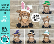 Load image into Gallery viewer, Highland Cow Animal Hats Interchangeable MINI File SVG, Seasonal Leaning sign, Holiday, Farm Tiered Tray Glowforge, LuckyHeartDesignsCo