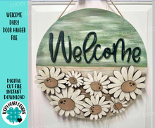 Load image into Gallery viewer, Welcome Daisy Door Hanger Sign File SVG, Spring Flower, Summer, Glowforge, LuckyHeartDesignsCo