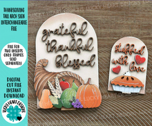Load image into Gallery viewer, Thanksgiving Tall Arch Sign Interchangeable File SVG, TINY, INSERT only Pie, Pumpkin Glowforge, Holiday, Tiered Tray LuckyHeartDesignsCo