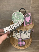 Load image into Gallery viewer, LOVE Valentines Day Tiered Tray File SVG, glowforge, Tier Tray, mini scrabble letters