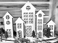 Load image into Gallery viewer, Christmas Farmhouse Tall Houses Village File SVG, Glowforge, LuckyHeartDesignsCo