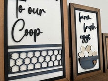 Load image into Gallery viewer, Farm Chicken Sign Trio File SVG, Glowforge Farmhouse Egg, LuckyHeartDesignsCo
