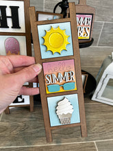Load image into Gallery viewer, MINI Summer Interchangeable Leaning Sign File SVG, Tiered Tray Glowforge, LuckyHeartDesignsCo