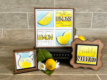 Load image into Gallery viewer, MINI Lemon Interchangeable Leaning Sign File SVG, Summer fruit Tiered Tray Glowforge, LuckyHeartDesignsCo