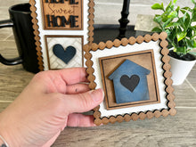 Load image into Gallery viewer, MINI Pearl Frame Backers Interchangeable Leaning Sign File SVG, Tiered Tray Glowforge, LuckyHeartDesignsCo
