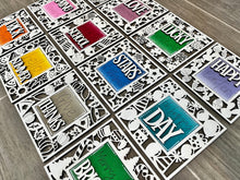 Load image into Gallery viewer, MINI Seasonal Set Interchangeable Leaning Sign File SVG, Summer Tiered Tray Glowforge, LuckyHeartDesignsCo