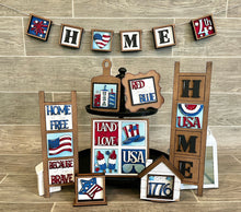 Load image into Gallery viewer, MINI Fourth Of July Interchangeable Leaning Sign File SVG, America Tiered Tray Glowforge, LuckyHeartDesignsCo