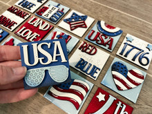 Load image into Gallery viewer, MINI Fourth Of July Interchangeable Leaning Sign File SVG, America Tiered Tray Glowforge, LuckyHeartDesignsCo