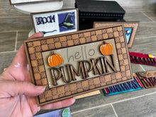 Load image into Gallery viewer, MINI Rectangle Seasonal Set Interchangeable Leaning Sign File SVG, Tiered Tray Glowforge, LuckyHeartDesignsCo